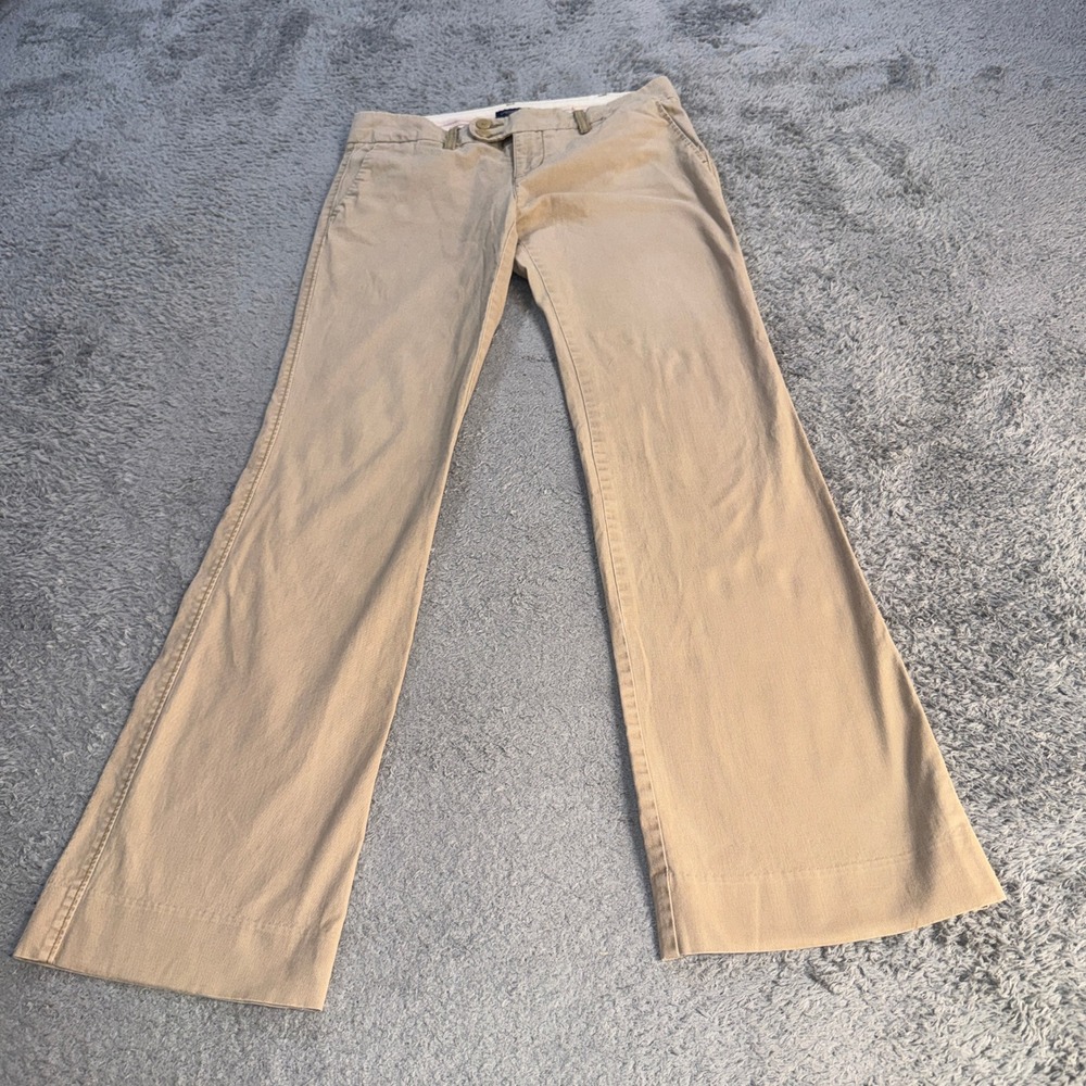 American Eagle Womens 4 Regular Flare Khaki Pants Tan Stretch Cotton Twill